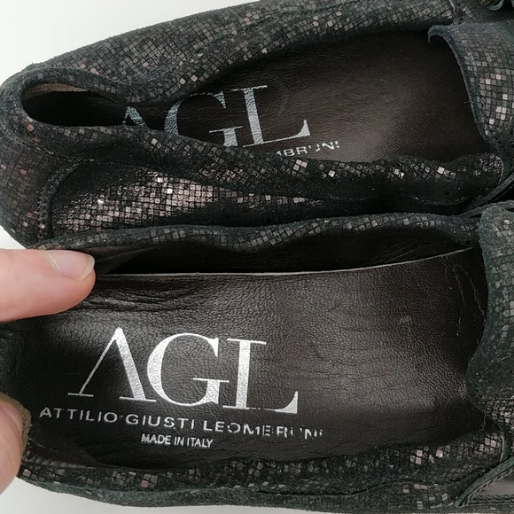 AGL Black Metallic Suede Slip-On Loafer Flats Sz 8 - Picture 6 of 8